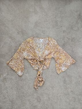 Japna Mustard Floral Tie-Front Crop Top